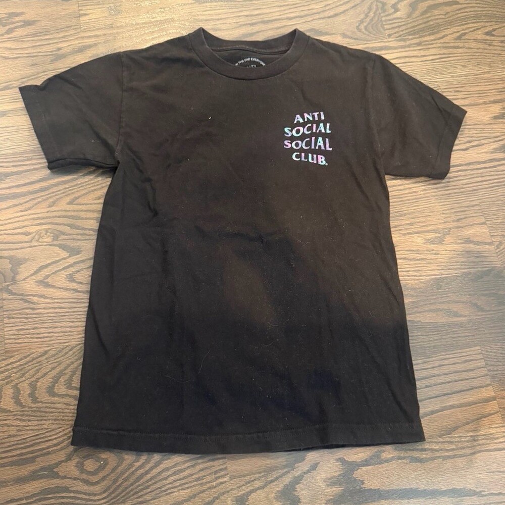 Anti Social Social Club T-Shirt Men's S Black Rainbow Stacked Logo Front